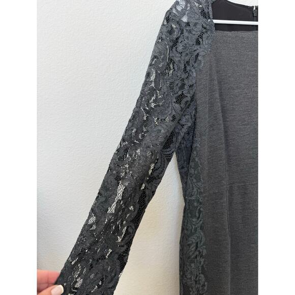 Elie Tahari Serena Dress Charcoal Grey Lace Long Sleeves Stretch 14 - Picture 5 of 8